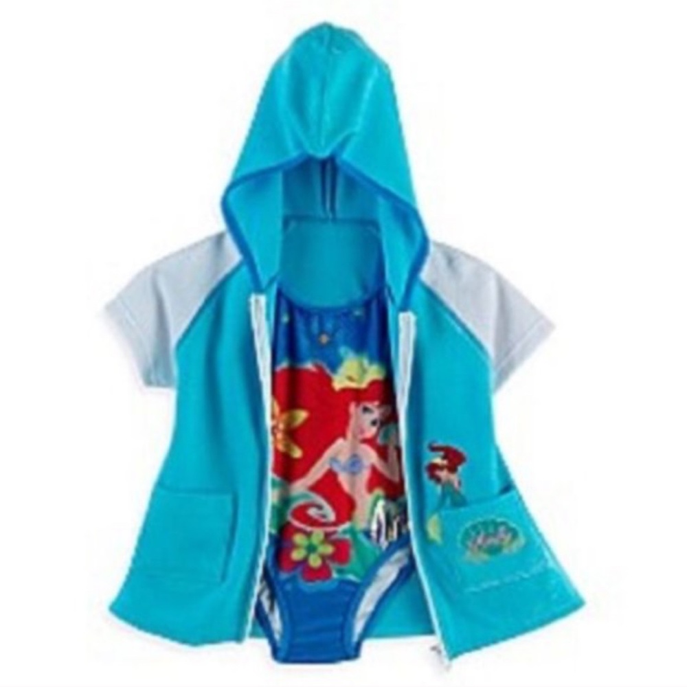 BRAND NEW DISNEY PRINCESS ARIEL SWIMSUIT DRESS SET WITH ROBE SIZE 2T